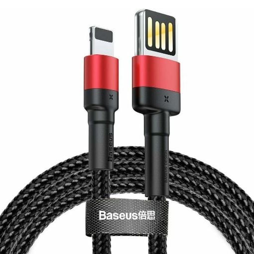 Εικόνα της Καλώδιο Baseus Cafule Double-Sided USB-A to Lightning Braided 2.4A 1m Black/Red CALKLF-G91
