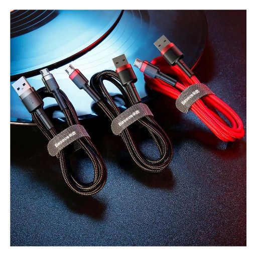 Εικόνα της Καλώδιο Baseus Cafule USB-A to Micro USB Braided 2.4A 1m Black/Red CAMKLF-B91