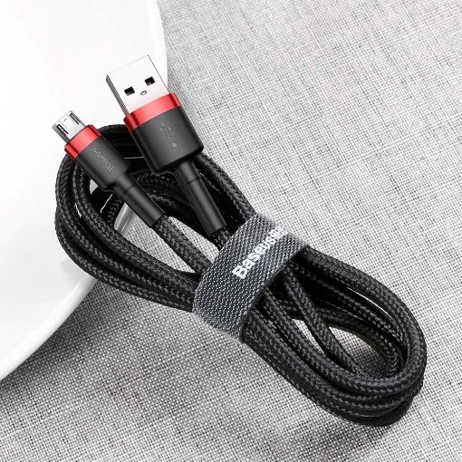 Εικόνα της Καλώδιο Baseus Cafule USB-A to Micro USB Braided 2.4A 1m Black/Red CAMKLF-B91
