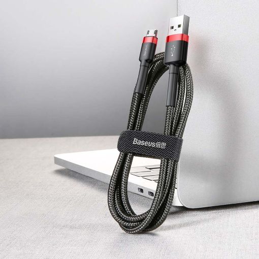 Εικόνα της Καλώδιο Baseus Cafule USB-A to Micro USB Braided 2.4A 1m Black/Red CAMKLF-B91