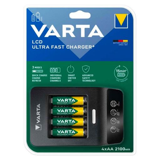 Εικόνα της Σετ Φορτιστής Μπαταριών Varta Ultra Fast Charger & 4x Επαναφορτιζόμενες Μπαταρίες 2100 mAh AA