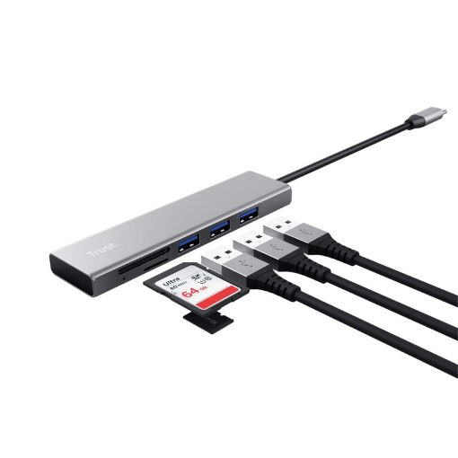 Εικόνα της Trust Halyx USB-C Hub & Card Reader Silver 24191