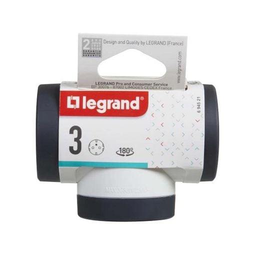 Εικόνα της Πολύπριζο Legrand 3 Θέσεων Rotating White/Dark Grey 694521