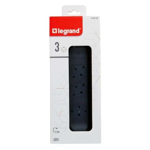 Εικόνα της Πολύπριζο Legrand 3 Θέσεων με Διακόπτη Rotating 1.5m Black/Dark Grey 694528