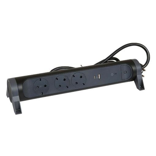 Εικόνα της Πολύπριζο Ασφαλείας Legrand 3 Θέσεων & USB-A/USB-C 1.5m Rotating Black/Dark Grey 694512