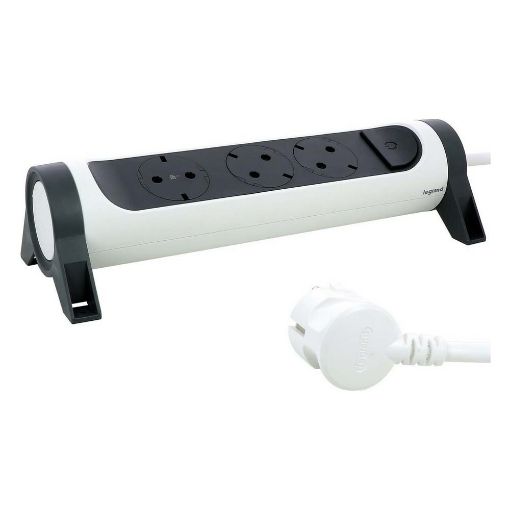 Εικόνα της Πολύπριζο Legrand 3 Θέσεων με Διακόπτη Rotating 3m White/Dark Grey 694535