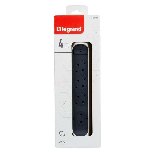 Εικόνα της Πολύπριζο Legrand 4 Θέσεων με Διακόπτη Rotating 1.5m White/Dark Grey 694529