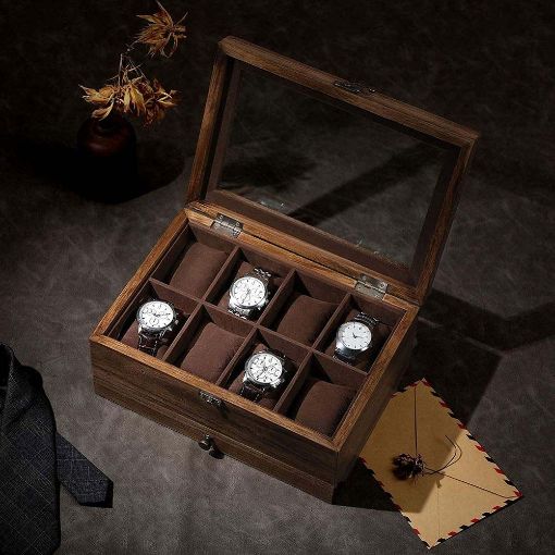 Εικόνα της Songmics Watch Box Rustic Walnut 19 x 27 x 12.5 cm JOW008K01
