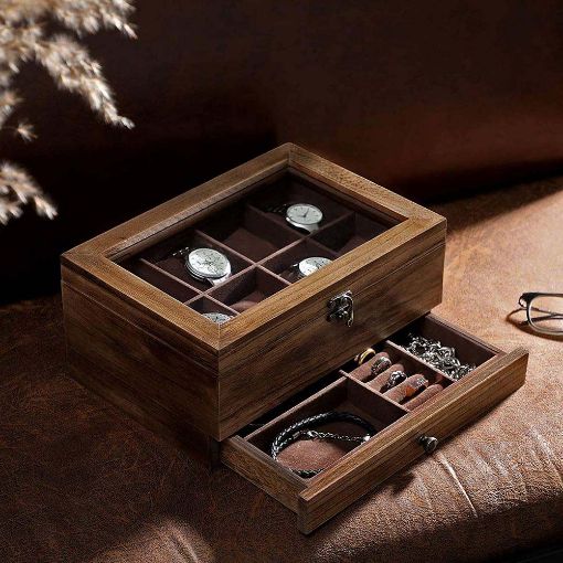 Εικόνα της Songmics Watch Box Rustic Walnut 19 x 27 x 12.5 cm JOW008K01