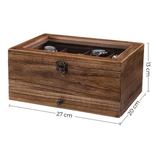Εικόνα της Songmics Watch Box Rustic Walnut 19 x 27 x 12.5 cm JOW008K01