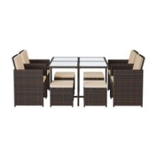 Εικόνα της Songmics Σετ Έπιπλα Μπαλκονιού PE Polyrattan Brown 9τμχ GGF009K02