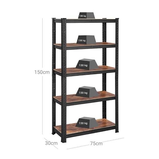 Εικόνα της Songmics Ραφιέρα Dexion Vintage με 5 Ράφια 150 x 75 x 30 cm Black/Brown GLR030B01
