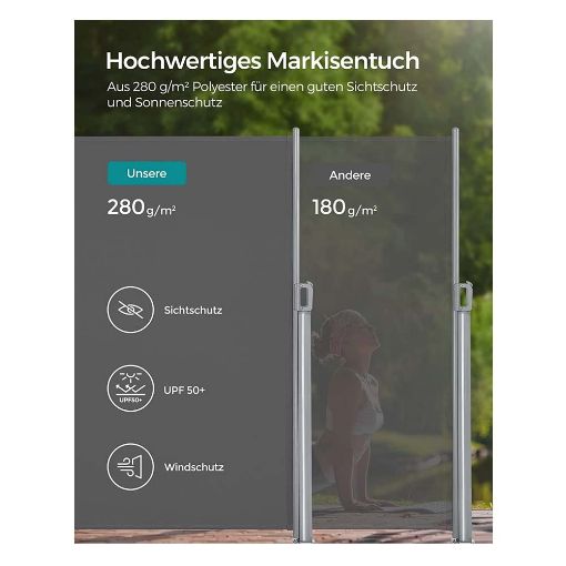 Εικόνα της Songmics Διπλή Πλευρική Tέντα 160 x 600 cm 280 g/m² Grey GSA320G
