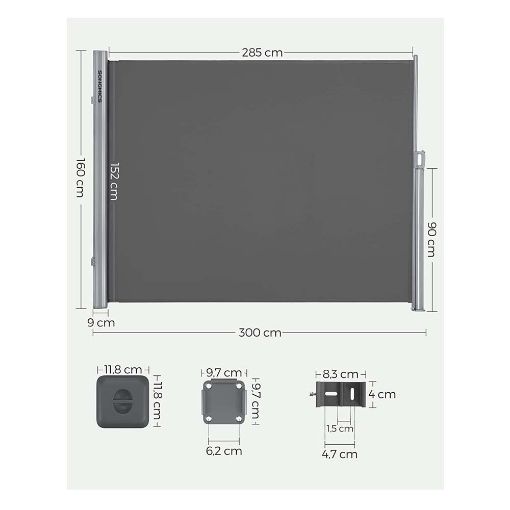 Εικόνα της Songmics Διπλή Πλευρική Tέντα 160 x 600 cm 280 g/m² Grey GSA320G