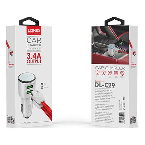 Εικόνα της Φορτιστής Αυτοκινήτου Ldnio DL-C29 Dual USB-A με Καλώδιο Lightning 3.4A White