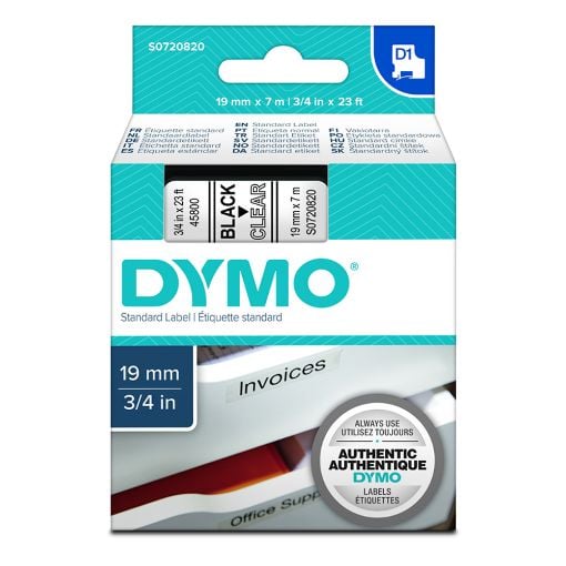 Εικόνα της Ετικέτες Dymo D1 Standard 19mm x 7m Black On Clear 45800 S0720820