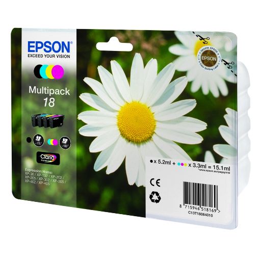Εικόνα της Πακέτο 4 Μελανιών Epson T180640 Black, Cyan, Magenta, Yellow C13T18064010