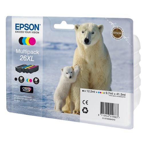 Εικόνα της Πακέτο 4 Μελανιών Epson 26XL Yellow, Cyan, Magenta και Black C13T26364010