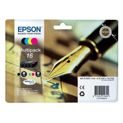 Εικόνα της Πακέτο 4 Μελανιών Epson T1626 Black, Cyan, Magenta και Yellow C13T16264010