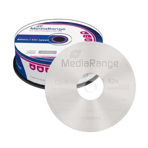Εικόνα της CD-R 700MB 80' 52x MediaRange Cake Box 25 Τεμ MR201