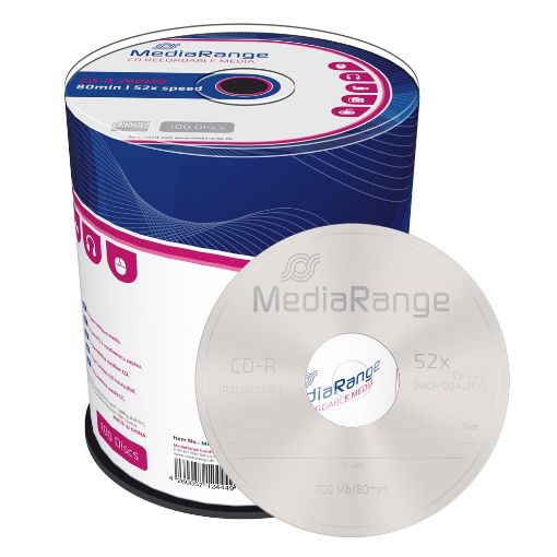 Εικόνα της CD-R 700MB 80' 52x MediaRange Cake Box 100 Τεμ MR204