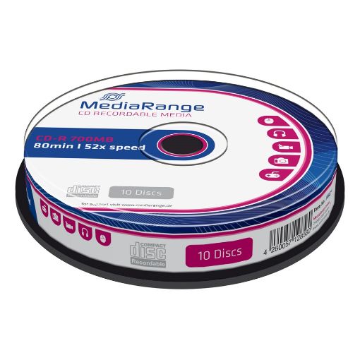 Εικόνα της CD-R 700MB 80' 52x MediaRange Cake Box 10 Τεμ MR214