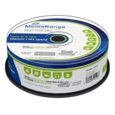Εικόνα της DVD-R 4.7GB 120' Inkjet Fullsurface Printable 16x MediaRange Cake Box 25 Τεμ MR407