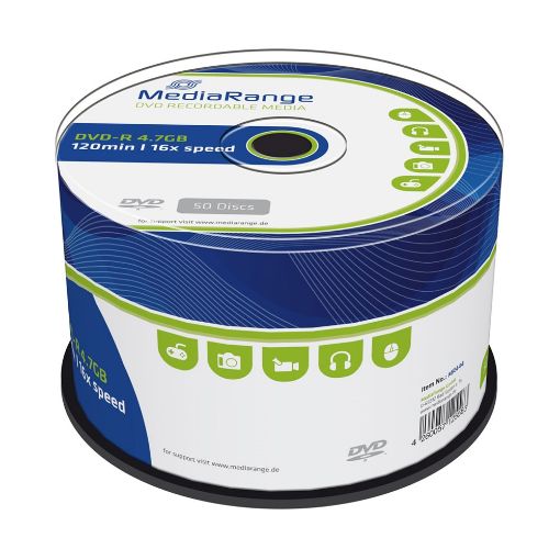 Εικόνα της DVD-R 4.7GB 120' 16x MediaRange Cake Box 50 Τεμ MR444