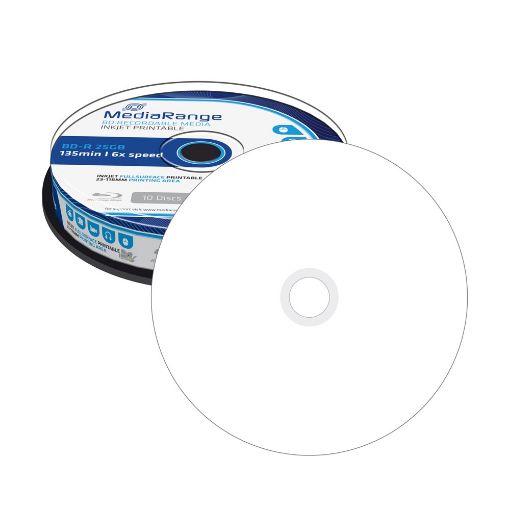 Εικόνα της BD-R Blu-Ray 25GB Inkjet Fullsurface Printable 6x MediaRange Cake Box 10 Τεμ MR500