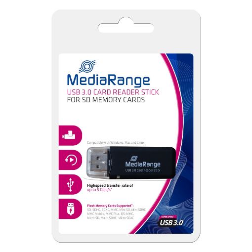 Εικόνα της Card Reader Stick MediaRange USB 3.0 Black MRCS507