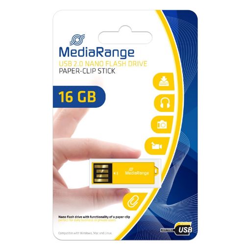 Εικόνα της MediaRange USB 2.0 Nano Flash Drive Paper-Clip 16GB Yellow MR976