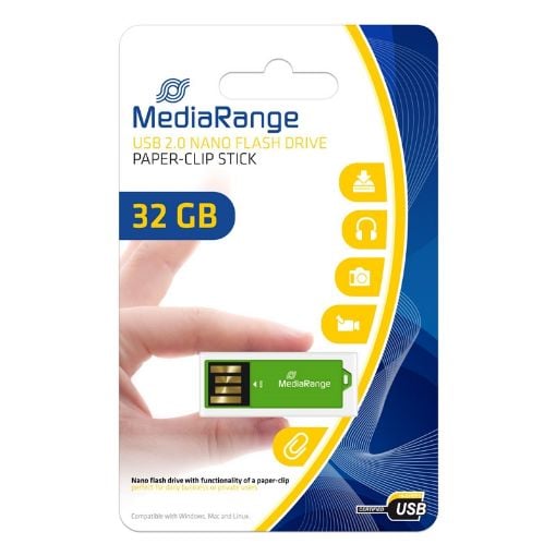 Εικόνα της MediaRange USB 2.0 Nano Flash Drive Paper-Clip 32GB Green MR977