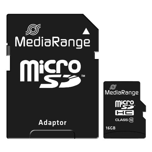 Εικόνα της Κάρτα Μνήμης MicroSDHC Class 10 MediaRange 16GB with SD Adapter MR958