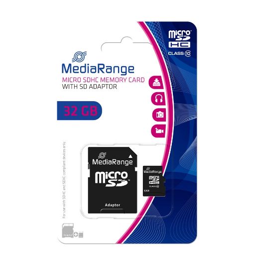 Εικόνα της Κάρτα Μνήμης MicroSDHC Class 10 MediaRange 32GB with SD Adapter MR959