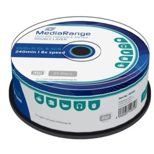Εικόνα της DVD+R Dual Layer 8.5GB 240' 8x MediaRange Cake Box 25 Τεμ MR469