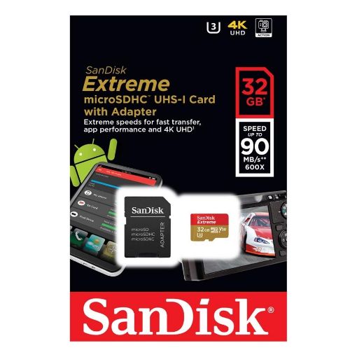 Εικόνα της Κάρτα Μνήμης MicroSDHC Class 10 V30 A1 Sandisk Extreme 32GB + SD Adapter SDSQXAF-032G-GN6MA