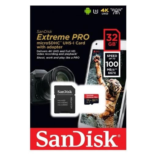 Εικόνα της Κάρτα Μνήμης MicroSDHC V30 UHS-I U3 Sandisk Extreme PRO 32GB + SD Adapter SDSQXCG-032G-GN6MA