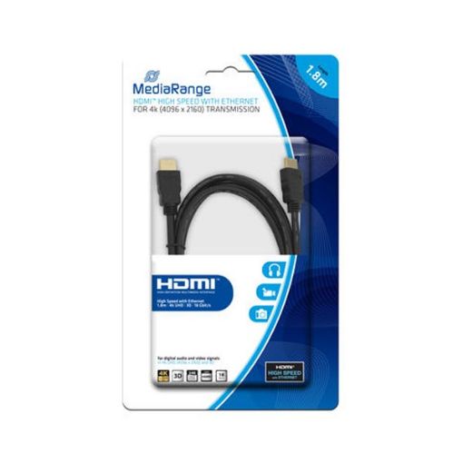 Εικόνα της Καλώδιο MediaRange HDMI/HDMI High Speed 18 Gbit/s with Ethernet 1.8m Black Gold-Plated MRCS156