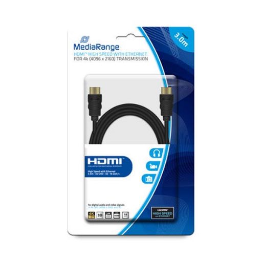 Εικόνα της Καλώδιο MediaRange HDMI/HDMI High Speed 18 Gbit/s with Ethernet 3m Black Gold-Plated MRCS157