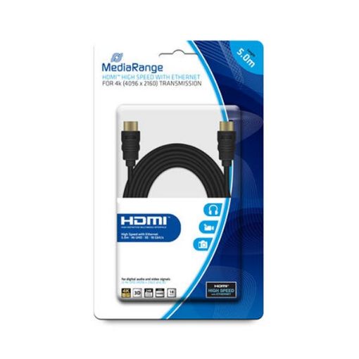 Εικόνα της Καλώδιο MediaRange HDMI/HDMI High Speed 18 Gbit/s with Ethernet 5m Black Gold-Plated MRCS158