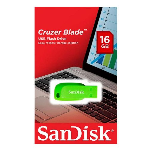 Εικόνα της SanDisk Cruzer Blade 16GB Electric Green SDCZ50C-016G-B35GE