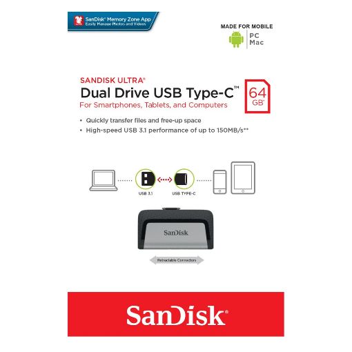 Εικόνα της SanDisk Ultra Dual USB 3.1 Type C 64GB Silver SDDDC2-064G-G46