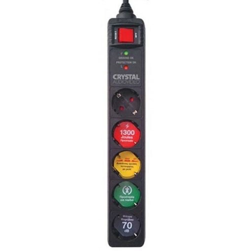 Εικόνα της Πολύπριζο Ασφαλείας 5 Θέσεων Crystal Audio 1300J 70dB Black CP5-1300-70EB