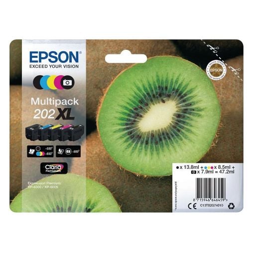 Εικόνα της Πακέτο 5 Μελανιών Epson 202XL Black, Cyan, Magenta, Yellow και Photo Black C13T02G74010