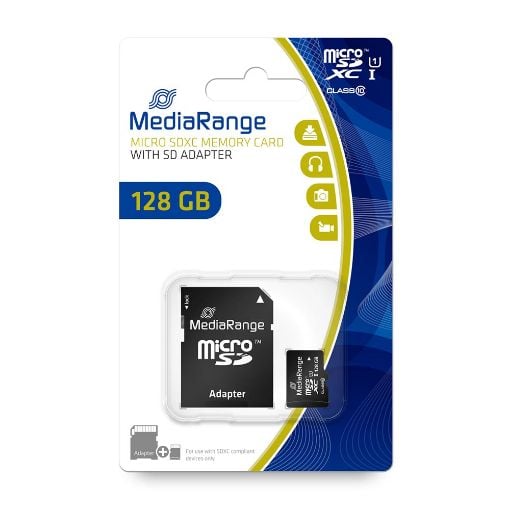 Εικόνα της Κάρτα Μνήμης MicroSDXC Class 10 UHS-1 MediaRange 128GB with SD Adapter MR945