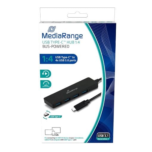 Εικόνα της USB Hub MediaRange USB Type-C™ to USB 3.0 hub 1:4 Black MRCS508