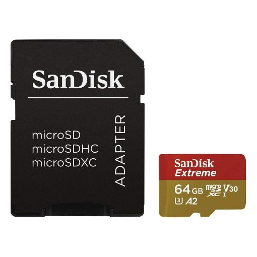 Εικόνα της Κάρτα Μνήμης MicroSDXC V30 U3 Sandisk Extreme A2 64GB + SD Adapter for Action Cams and Drones SDSQXA2-064G-GN6AA