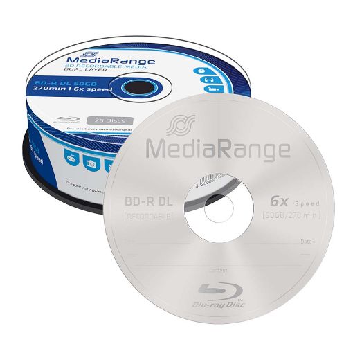 Εικόνα της BD-R Dual Layer 50GB 6x MediaRange Cake Box 25 Τεμ MR508