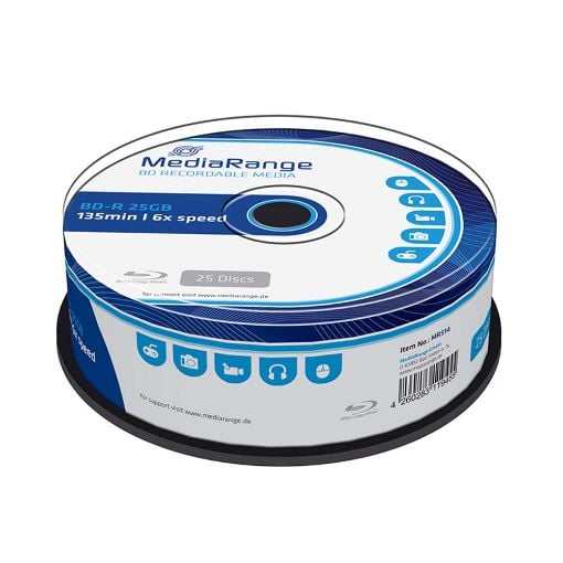 Εικόνα της BD-R Blu-Ray 25GB 6x MediaRange Cake Box 25 Τεμ MR514