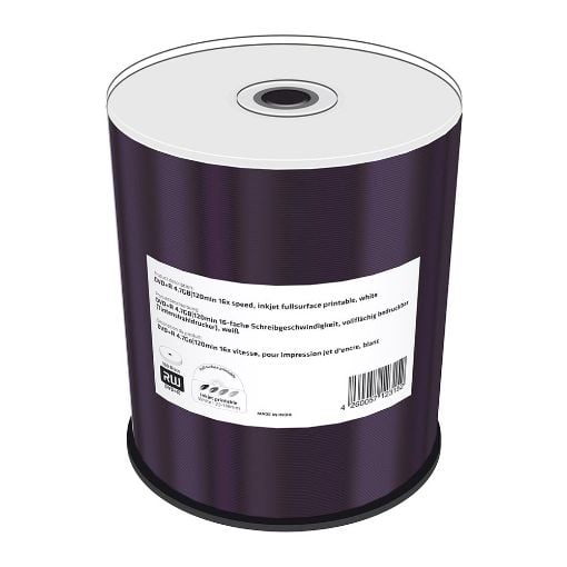Εικόνα της DVD+R 4.7GB 120' Inkjet Fullsurface Printable 16x MediaRange Cake Box 100 Τεμ MR414